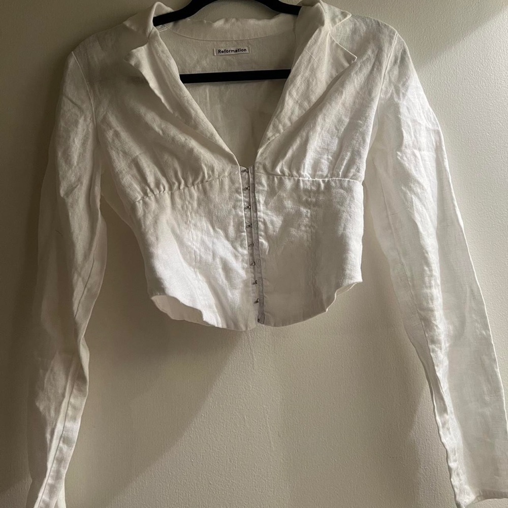 Reformation Linen Corset Top Long Sleeve